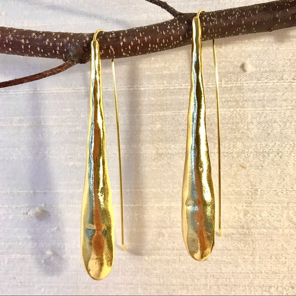 Elongated Golden Drop Earrings - Picture 7 of 7